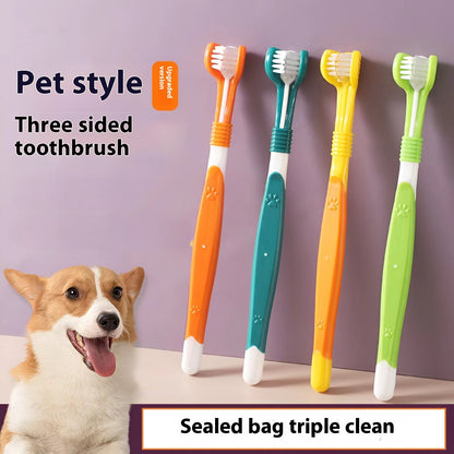 Three-Sided Pet Toothbrush for Daily Oral Care – Gentle Cleaning for Dogs & Cats
